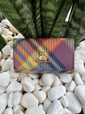 Vivienne Westwood Tartan Plaid Leather Key Holder Orb Logo Italy